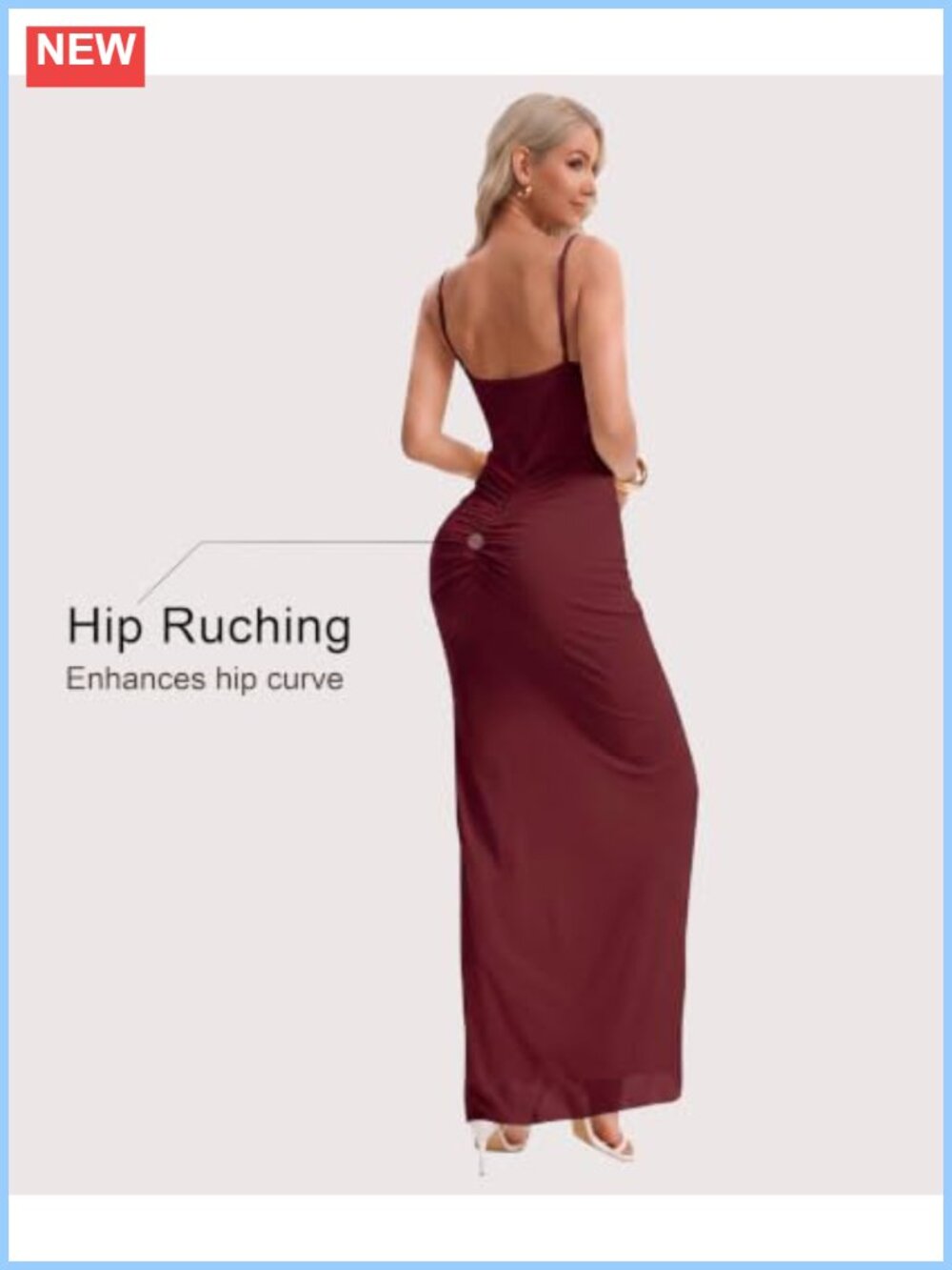 Spaghetti Strap Bodycon Maxi Dress with Slit Ruffle Mesh Ruched Formal - Picture 3 of 6